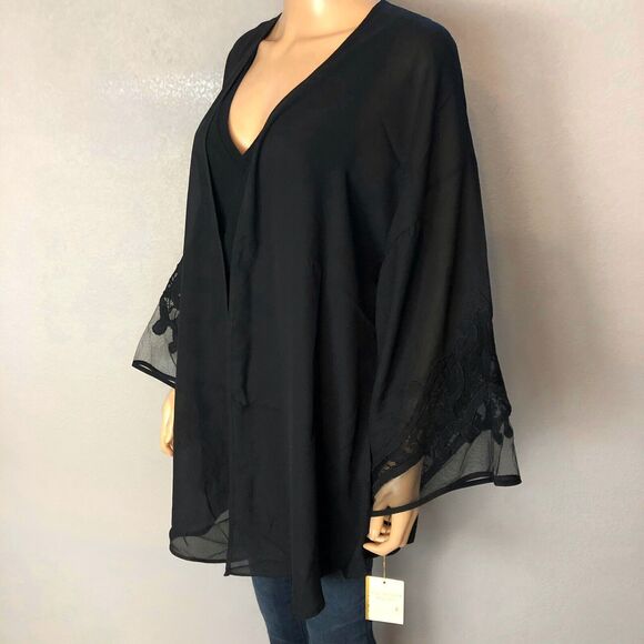 90s Vintage Victorias Secret Robe Small Black Open Chiffon Whimsigoth Burlesque - Picture 2 of 6